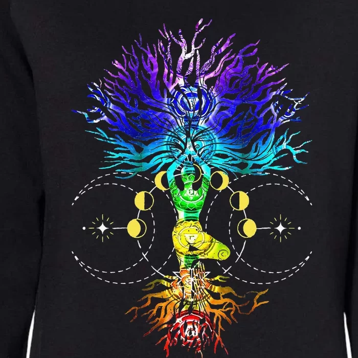 Chakra Tree of Life with Phases Of The Moon Hatha Yoga Womens California Wash Sweatshirt