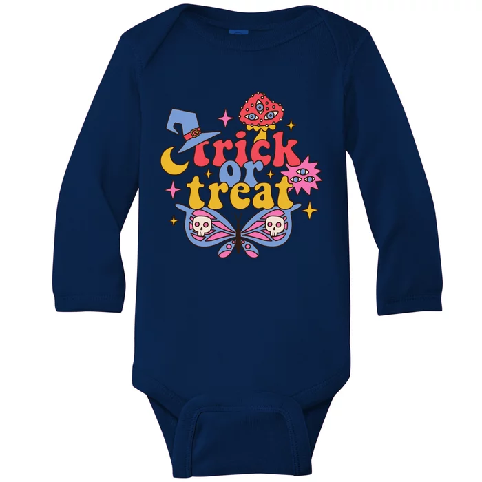 Cute Trick Or Treat Moon Night Butterfly Halloween Baby Long Sleeve Bodysuit