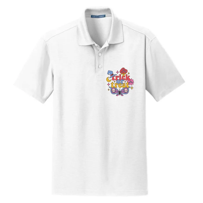 Cute Trick Or Treat Moon Night Butterfly Halloween Dry Zone Grid Performance Polo