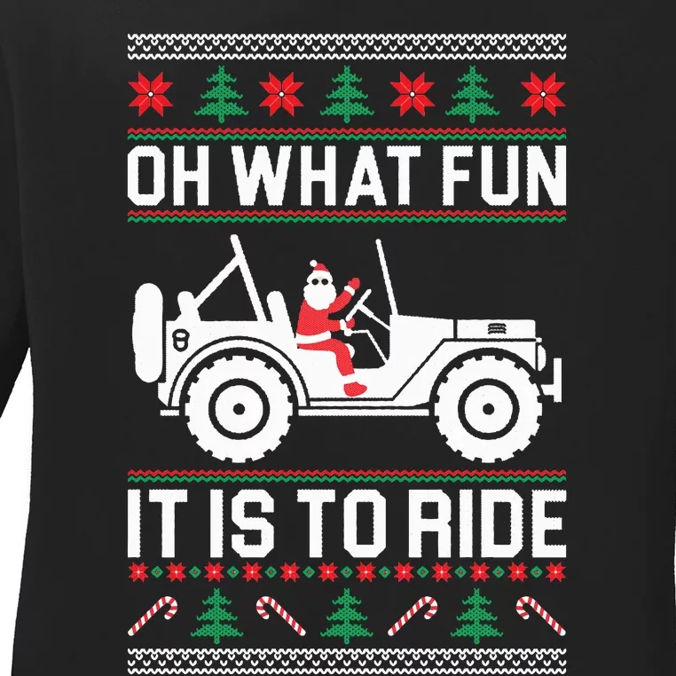 Christmas Tree on 4x4 Offroad Vehicle Ugly Christmas Ladies Long Sleeve Shirt