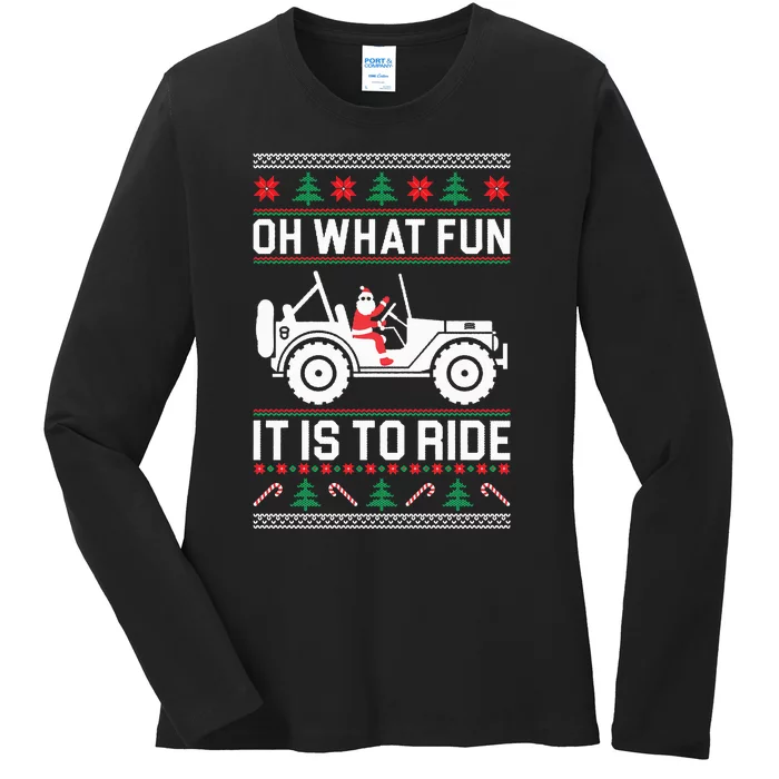 Christmas Tree on 4x4 Offroad Vehicle Ugly Christmas Ladies Long Sleeve Shirt