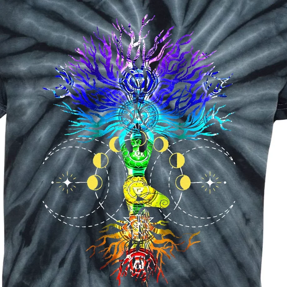 Chakra Tree Of Life With Phases Of The Moon Hatha Yoga Kids Tie-Dye T-Shirt