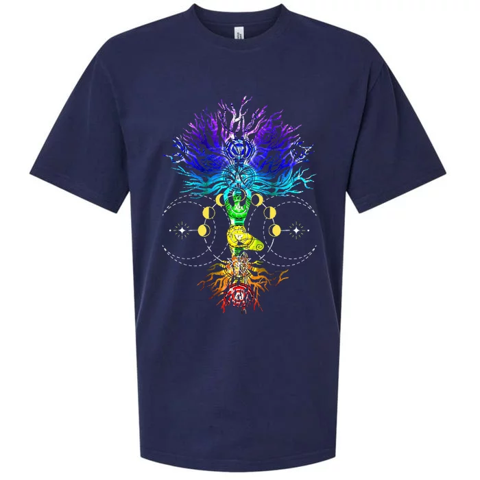 Chakra Tree Of Life With Phases Of The Moon Hatha Yoga Sueded Cloud Jersey T-Shirt