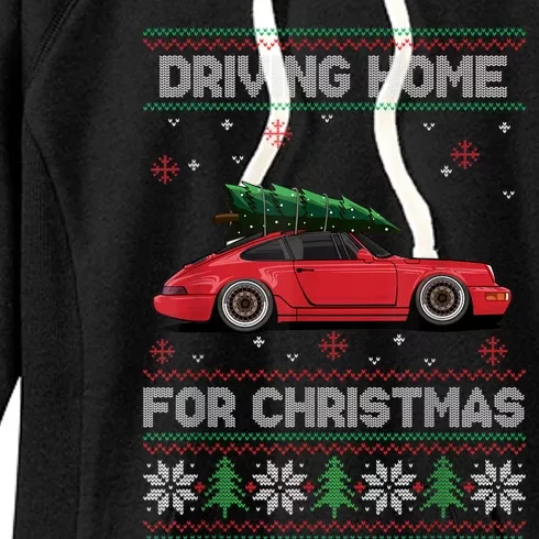 Christmas Tree Oldtimer Car Xmas Ugly Sweater Pullover Look Women's Fleece Hoodie