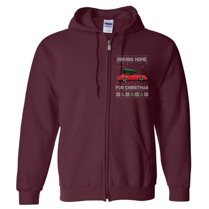 Christmas Tree Oldtimer Car Xmas Ugly Sweater Pullover Look Full Zip Hoodie