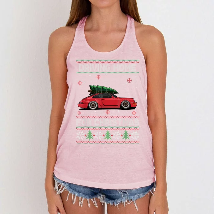 Christmas Tree Oldtimer Car Xmas Ugly Sweater Pullover Look Women's Knotted Racerback Tank