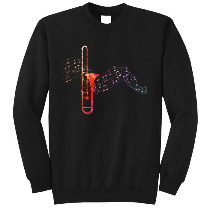 Colorful Trombone On Music Sheet For Trombonist Tall Sweatshirt