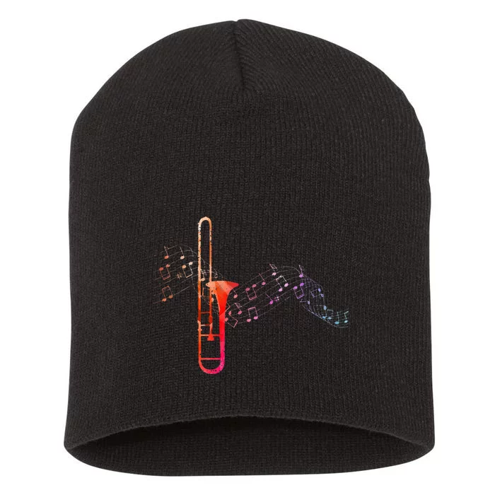 Colorful Trombone On Music Sheet For Trombonist Short Acrylic Beanie