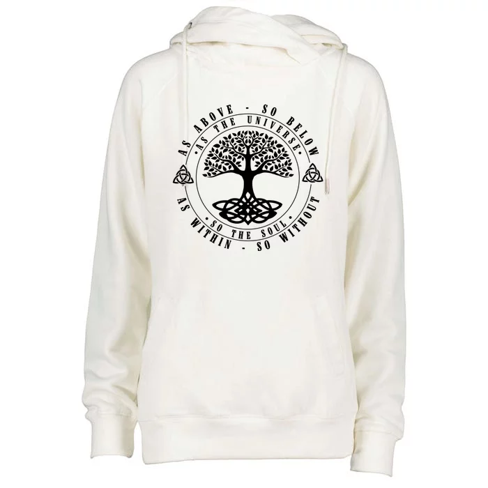 Celtic Tree Of Life Gift As Above So Below Spiritual Yoga Funny Gift Womens Funnel Neck Pullover Hood