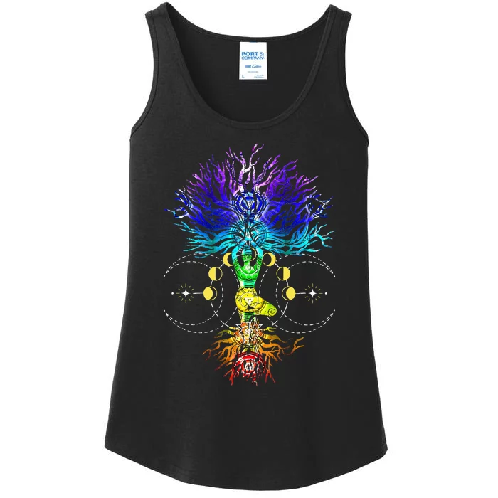 Chakra Tree Of Life With Phases Of The Moon Hatha Yoga Ladies Essential Tank