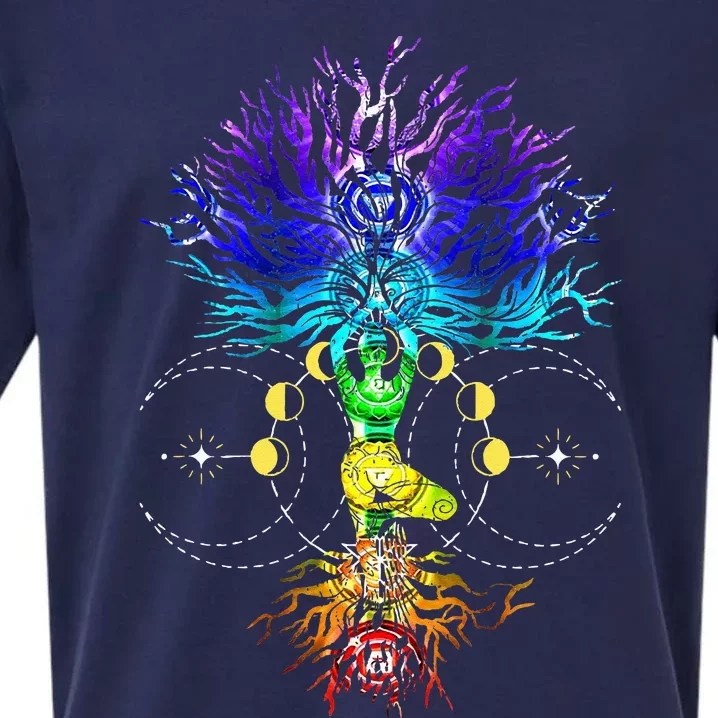 Chakra Tree Of Life With Phases Of The Moon Hatha Yoga Sueded Cloud Jersey T-Shirt