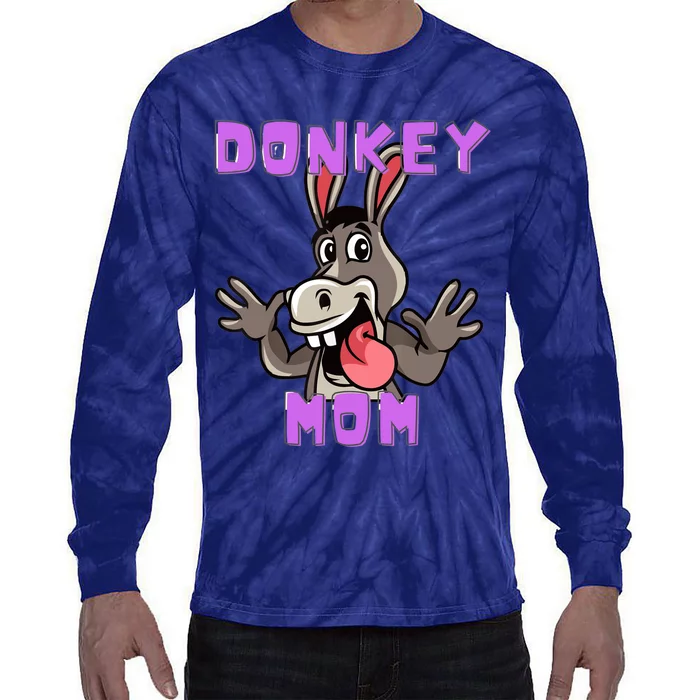 Cute Tongue Out Funny Silly Donkey Mom Design Tie-Dye Long Sleeve Shirt