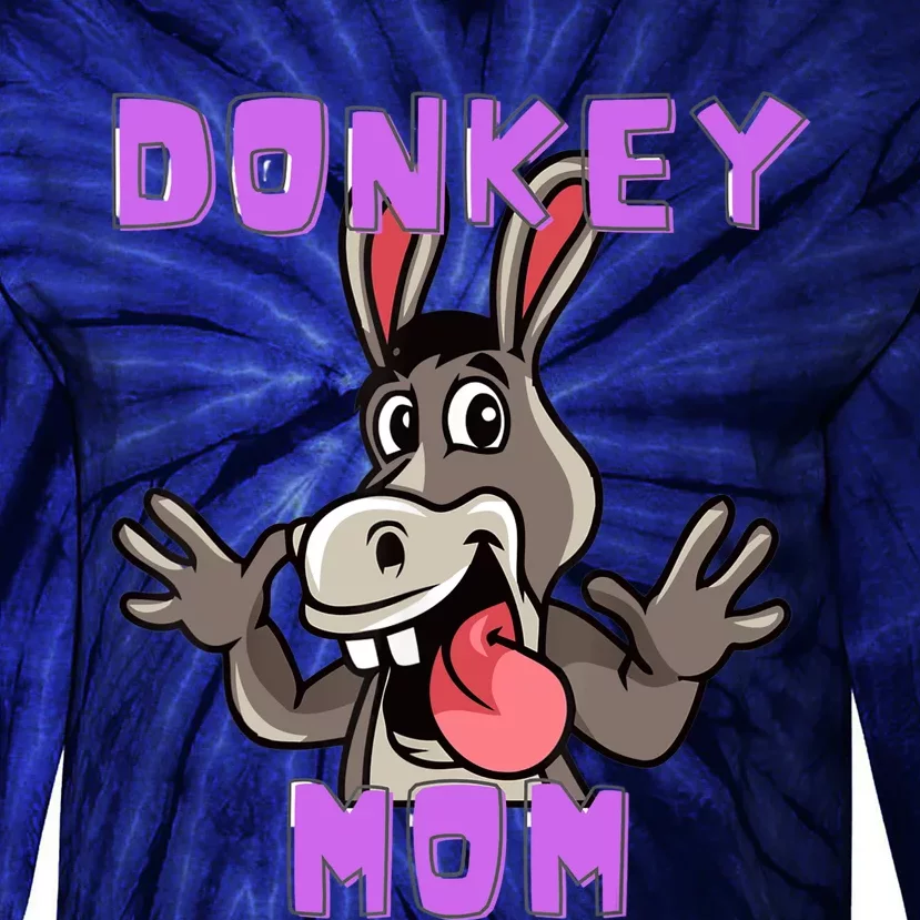 Cute Tongue Out Funny Silly Donkey Mom Design Tie-Dye Long Sleeve Shirt