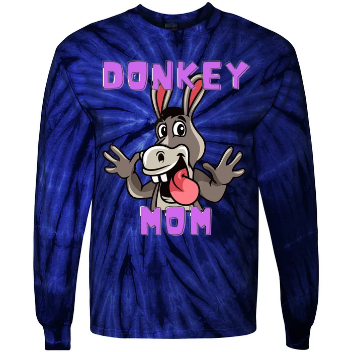 Cute Tongue Out Funny Silly Donkey Mom Design Tie-Dye Long Sleeve Shirt