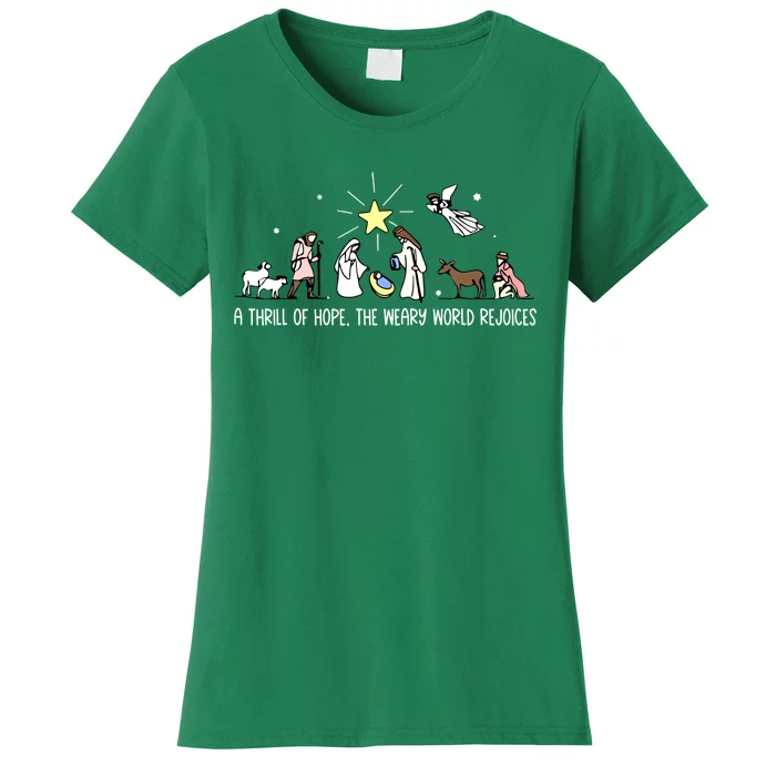 Christmas Thrill Of Hope Weary World Rejoices Birthday Jesus Gift Women's T-Shirt