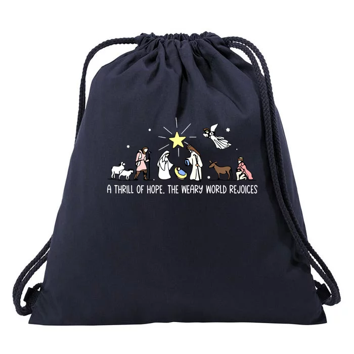 Christmas Thrill Of Hope Weary World Rejoices Birthday Jesus Gift Drawstring Bag