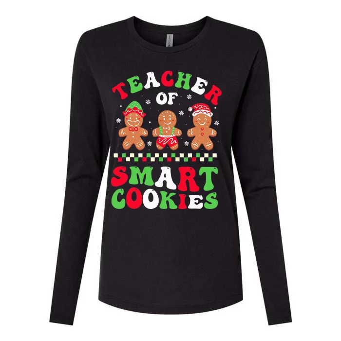 Christmas Teacher Of Smart Cookies Gingerbread Crew Groovy Womens Cotton Relaxed Long Sleeve T-Shirt