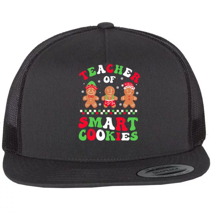 Christmas Teacher Of Smart Cookies Gingerbread Crew Groovy Flat Bill Trucker Hat