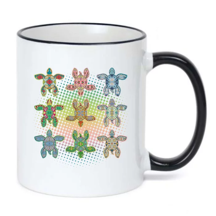 Colorful Tribal Pattern Sea Turtles Black Color Changing Mug