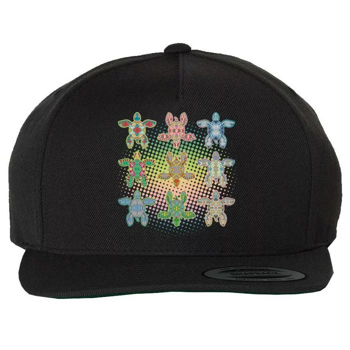 Colorful Tribal Pattern Sea Turtles Wool Snapback Cap