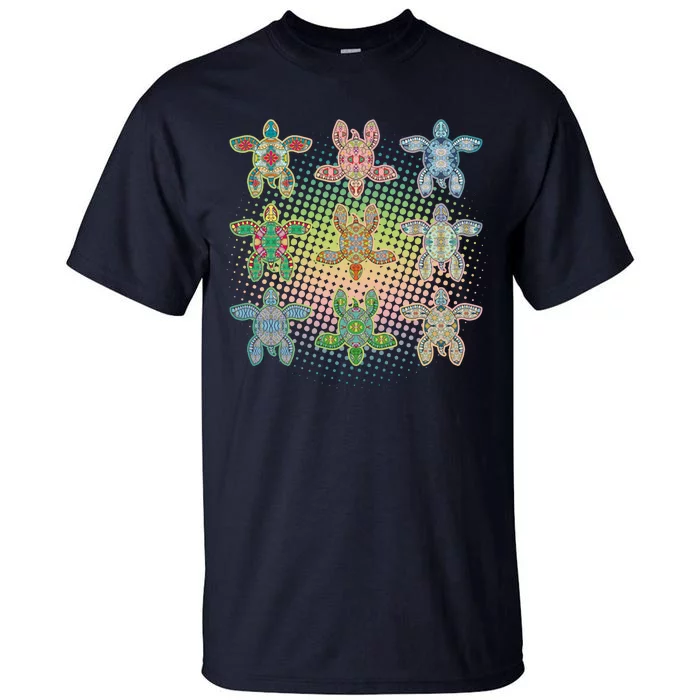 Colorful Tribal Pattern Sea Turtles Tall T-Shirt