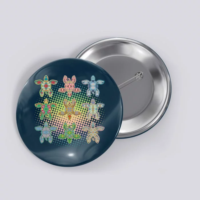 Colorful Tribal Pattern Sea Turtles Button