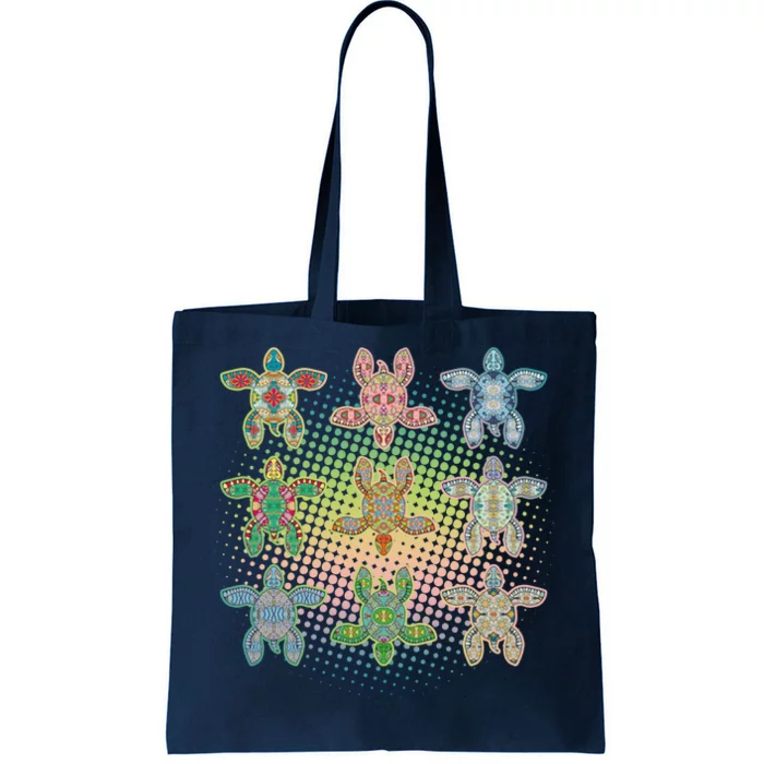 Colorful Tribal Pattern Sea Turtles Tote Bag