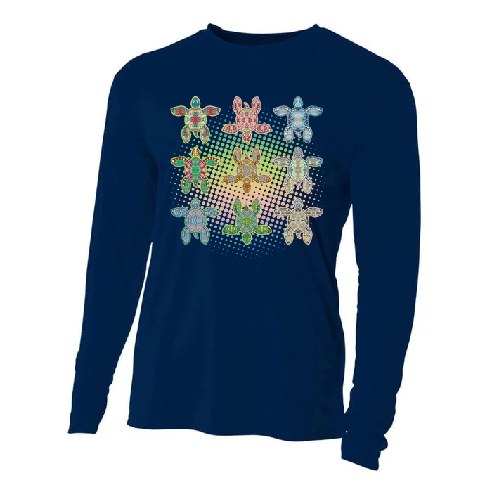 Colorful Tribal Pattern Sea Turtles Cooling Performance Long Sleeve Crew