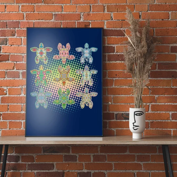 Colorful Tribal Pattern Sea Turtles Poster