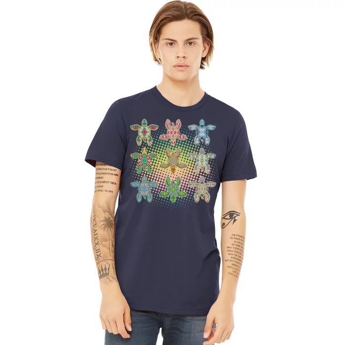 Colorful Tribal Pattern Sea Turtles Premium T-Shirt