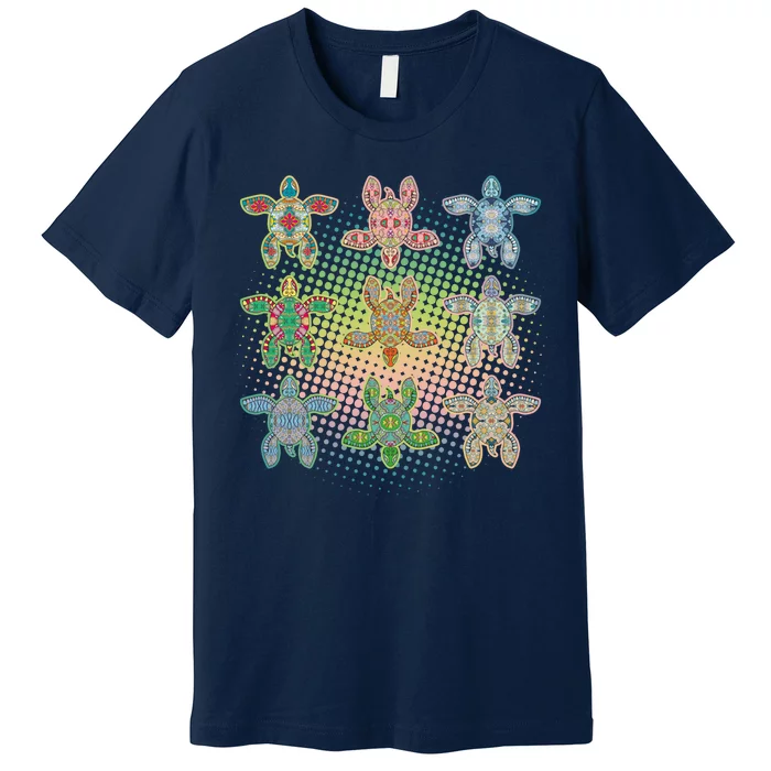 Colorful Tribal Pattern Sea Turtles Premium T-Shirt