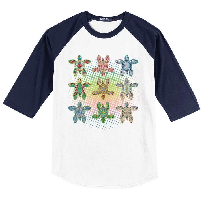 Colorful Tribal Pattern Sea Turtles Baseball Sleeve Shirt