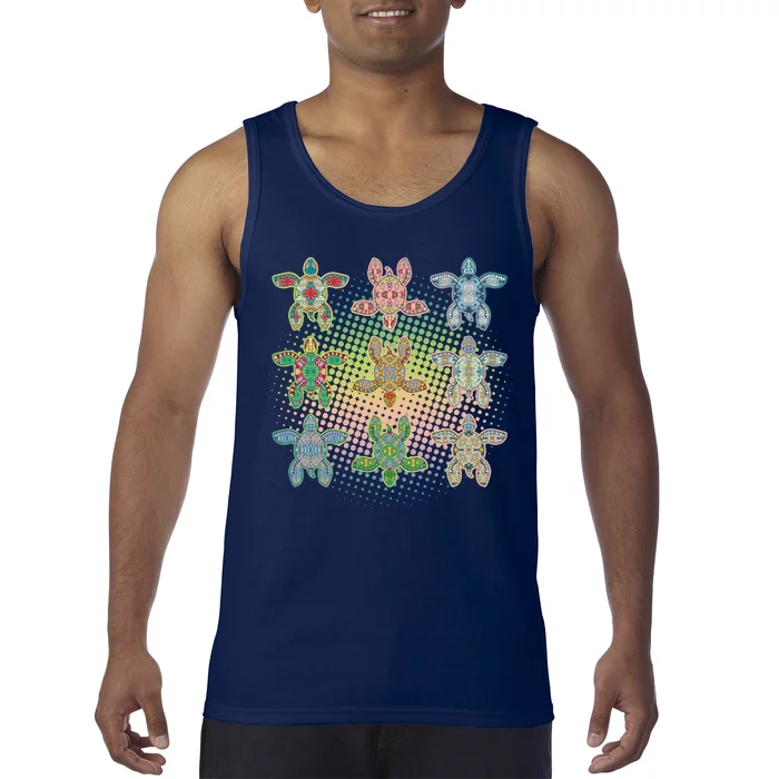 Colorful Tribal Pattern Sea Turtles Tank Top