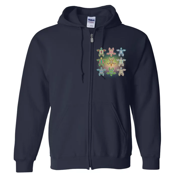 Colorful Tribal Pattern Sea Turtles Full Zip Hoodie