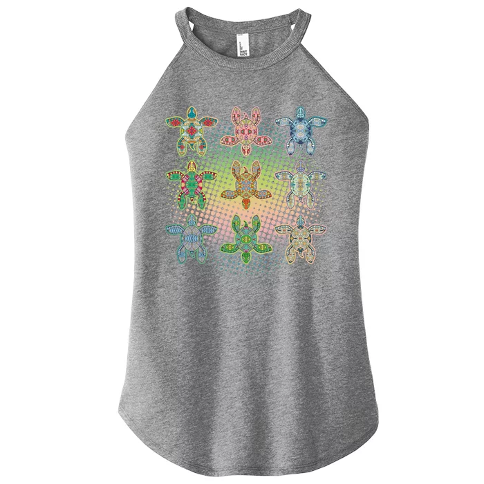 Colorful Tribal Pattern Sea Turtles Women’s Perfect Tri Rocker Tank