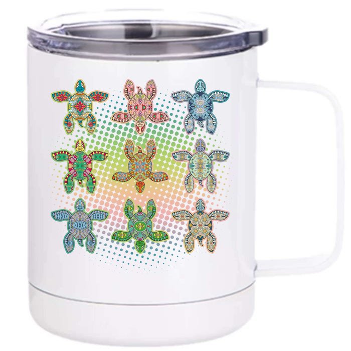 Colorful Tribal Pattern Sea Turtles Front & Back 12oz Stainless Steel Tumbler Cup