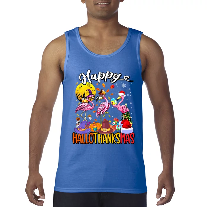 Christmas Thanksgiving Pink Flamingo Happy Hallothanksmas Cute Gift Tank Top