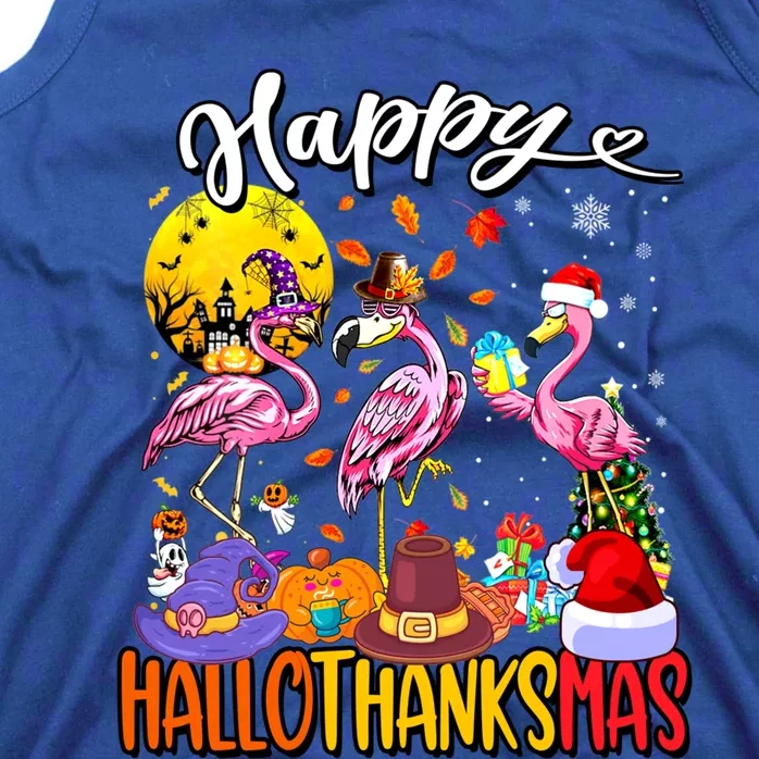 Christmas Thanksgiving Pink Flamingo Happy Hallothanksmas Cute Gift Tank Top