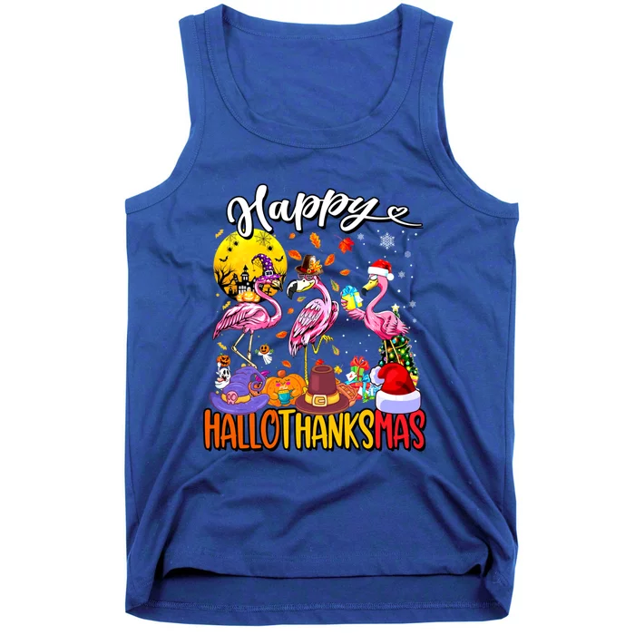 Christmas Thanksgiving Pink Flamingo Happy Hallothanksmas Cute Gift Tank Top