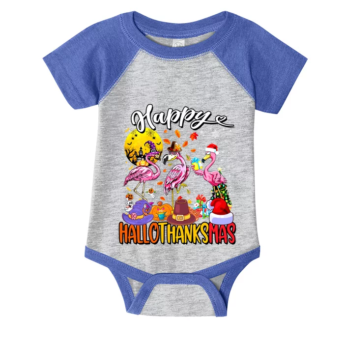 Christmas Thanksgiving Pink Flamingo Happy Hallothanksmas Cute Gift Infant Baby Jersey Bodysuit