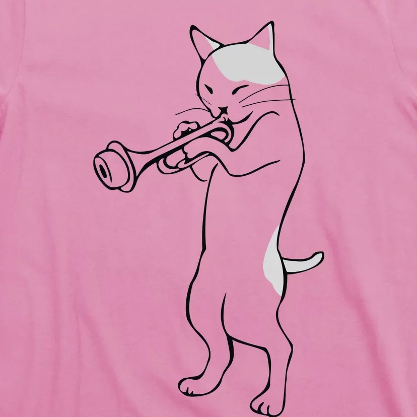 Cat Trumpet Player Straight Mute Wah Wah Funny Trumpet T-Shirt