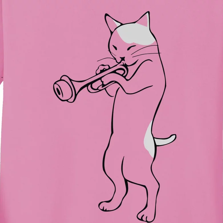 Cat Trumpet Player Straight Mute Wah Wah Funny Trumpet Kids Long Sleeve Shirt