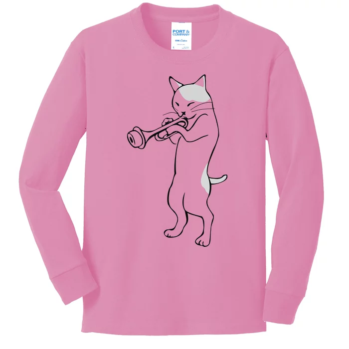 Cat Trumpet Player Straight Mute Wah Wah Funny Trumpet Kids Long Sleeve Shirt