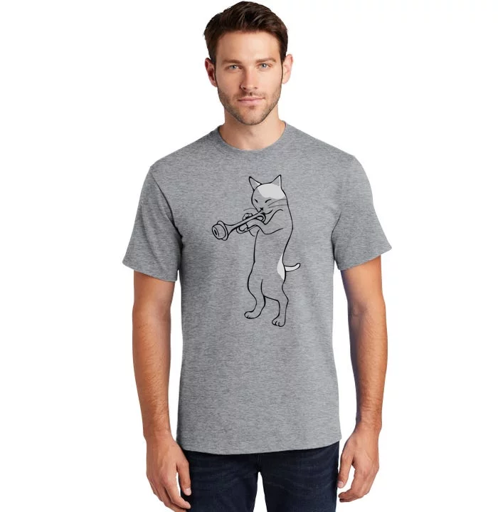 Cat Trumpet Player Straight Mute Wah Wah Funny Trumpet Tall T-Shirt