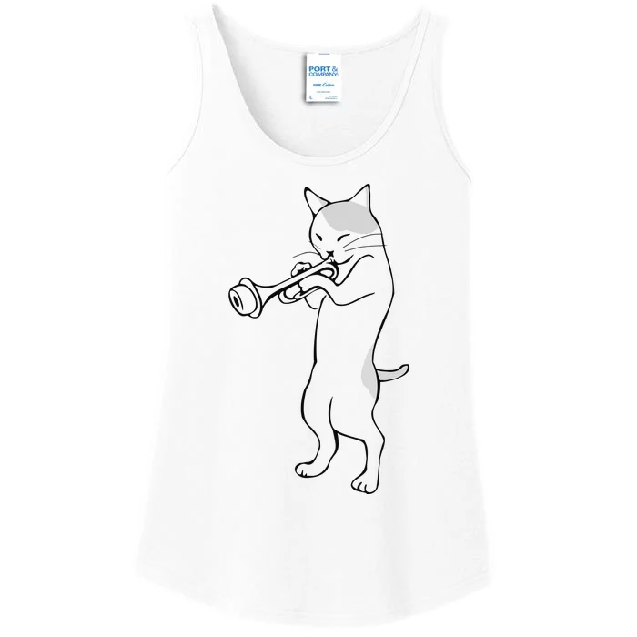 Cat Trumpet Player Straight Mute Wah Wah Funny Trumpet Ladies Essential Tank