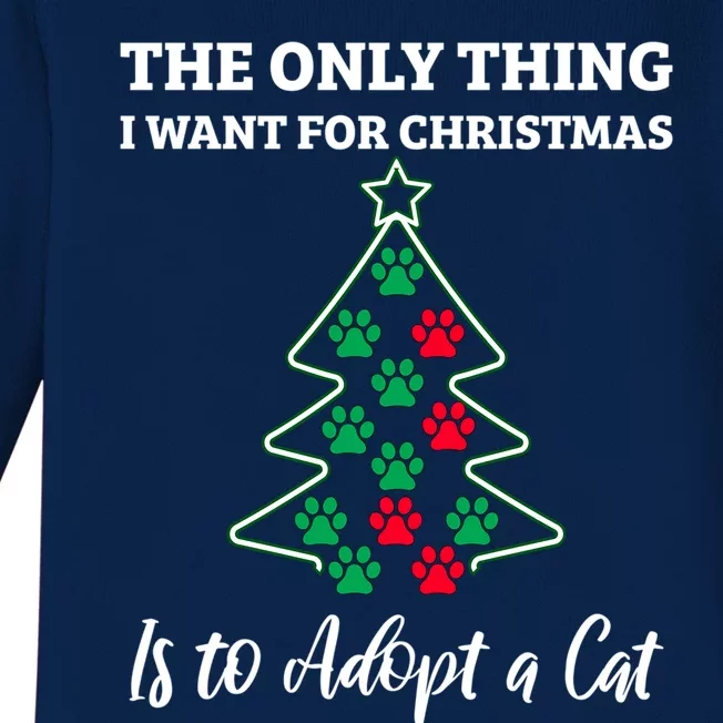 Christmas Tree Paw Adopt A Cat Pet Adoption Rescue Quote Gift Baby Long Sleeve Bodysuit