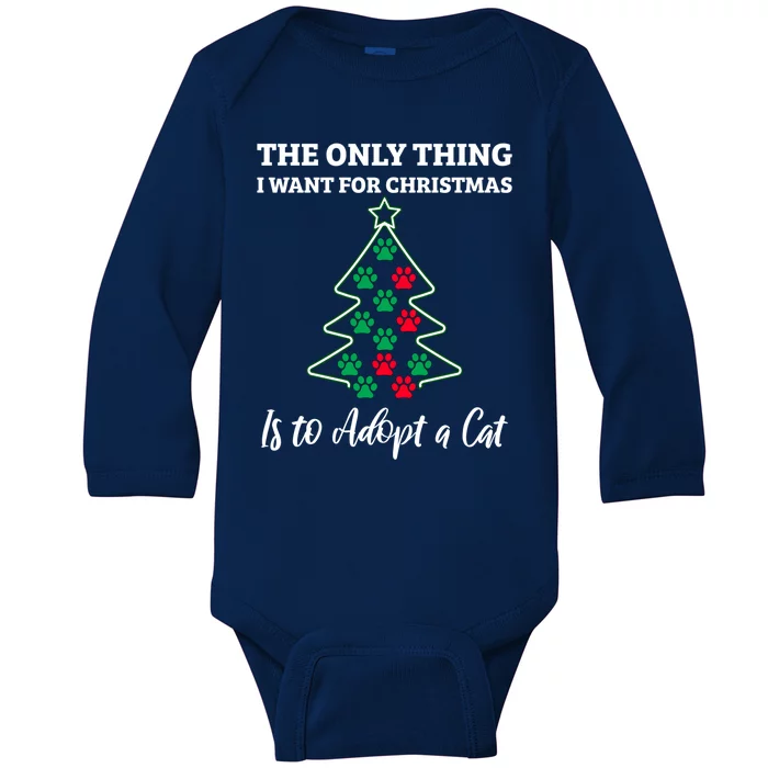 Christmas Tree Paw Adopt A Cat Pet Adoption Rescue Quote Gift Baby Long Sleeve Bodysuit