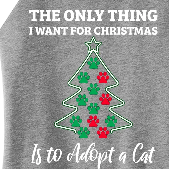 Christmas Tree Paw Adopt A Cat Pet Adoption Rescue Quote Gift Women’s Perfect Tri Rocker Tank