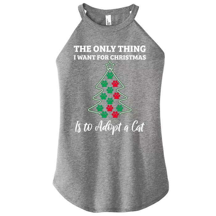 Christmas Tree Paw Adopt A Cat Pet Adoption Rescue Quote Gift Women’s Perfect Tri Rocker Tank