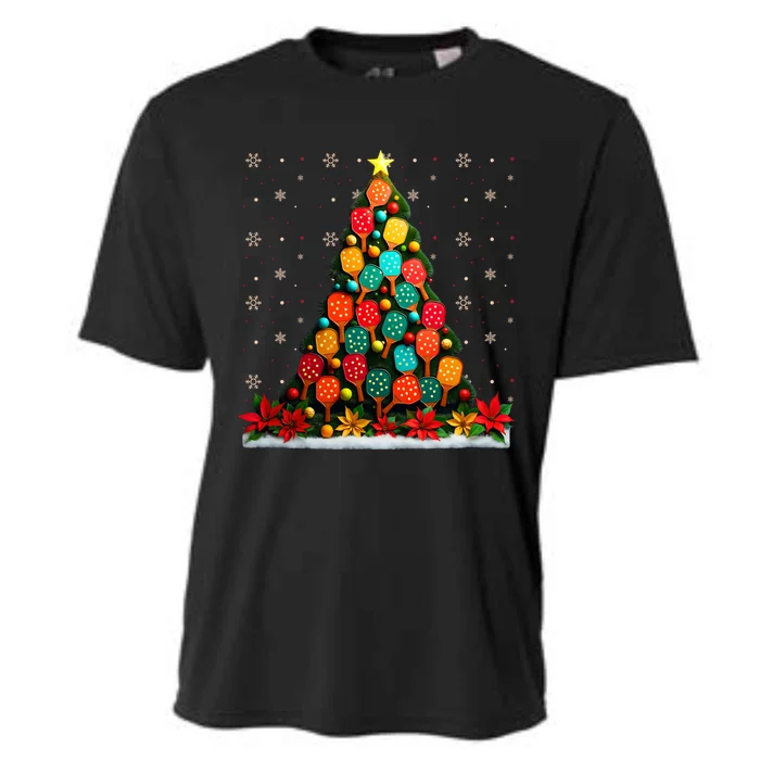 Christmas Tree Paddleball Lover Xmas Funny Pickleball Gift Cooling Performance Crew T-Shirt